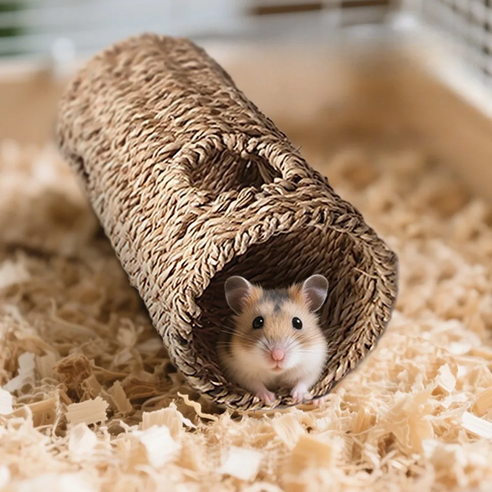 الحيوانات الأليفة الهامستر العشب عش إخفاء الممر المنسوجة يدويا العشب منزل السنجاب القنفذ الهامستر الببغاء الحيوانات الأليفة الصغيرة إخفاء عش الطيور اللعب