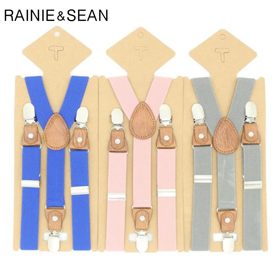 Tirantes RAINIE SEAN para niños, tirantes rosas para niños y niñas, pantalones Retro lisos rojos y azules, Clips de correa, tirantes para niños