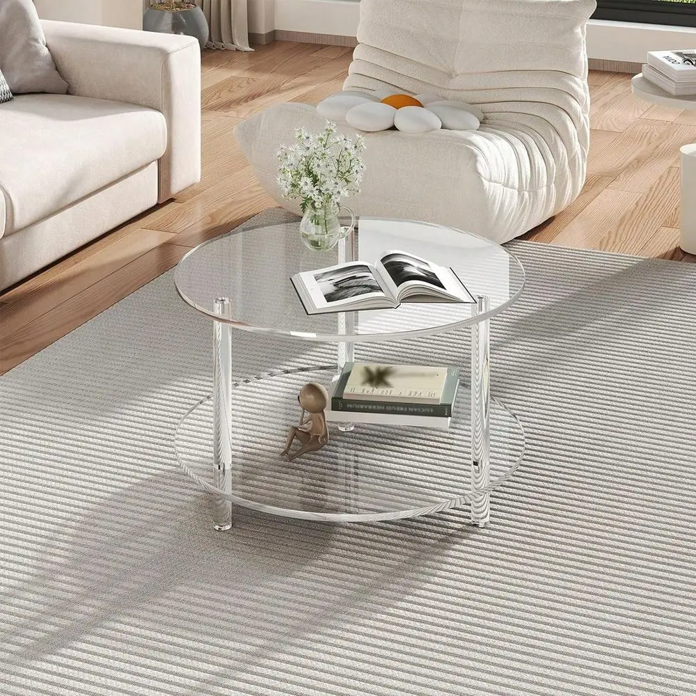 Acrylic Transparent Detachable Coffee Table, Round Acrylic Coffee Table Furniture For Living Room, Multifunctional Transparent