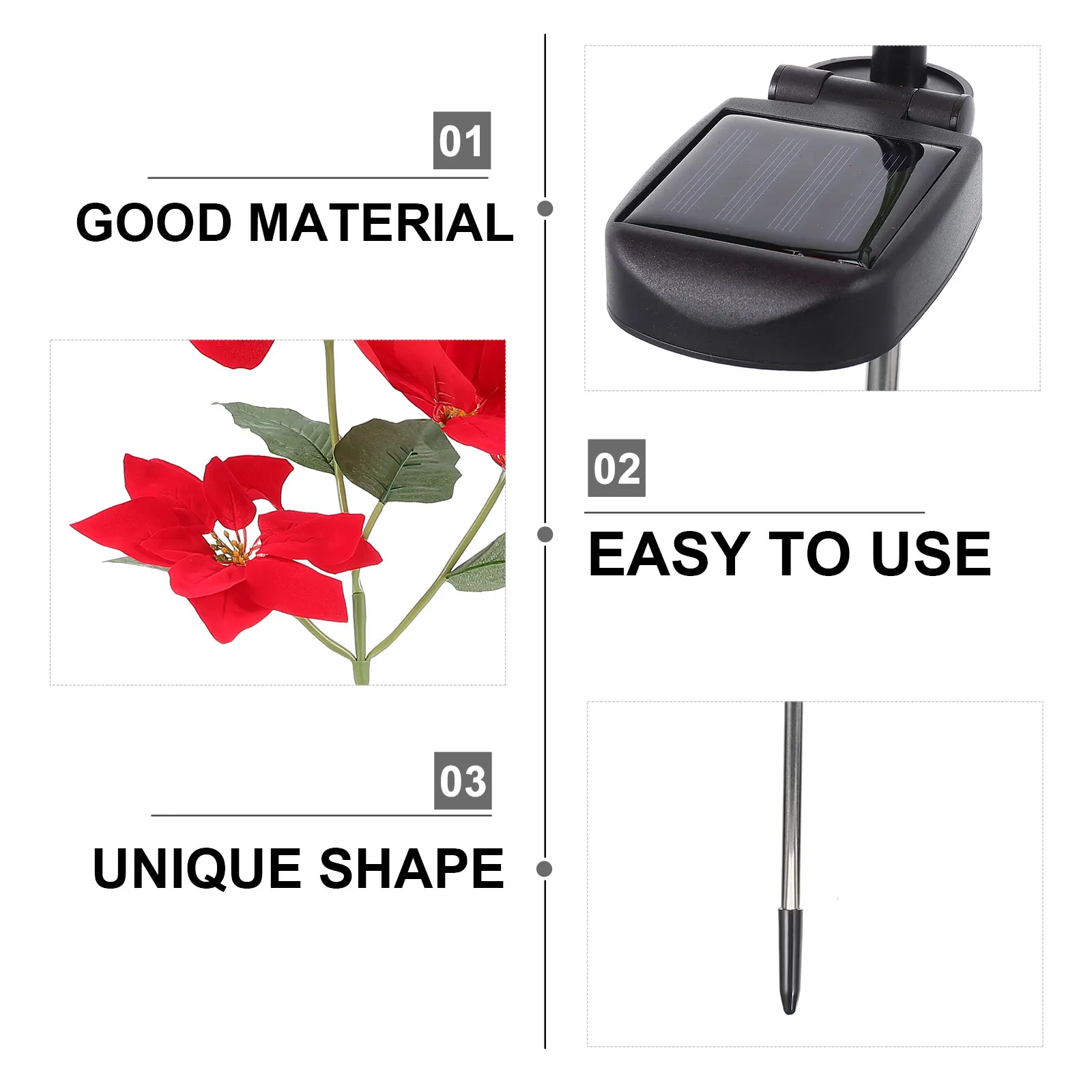 

1pc Christmas Garden Garden Decorative Lamp Outdoor Solar Christmas Lamp Ground Insert Solar Energy Poinsettia Light Light Red