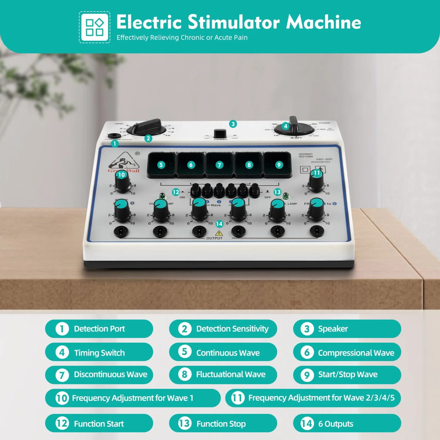 Electric Acupuncture Stimulator Machine KWD808-I 6 Output Patch Massager Care for Electric Impulse Acupuncture Treatment