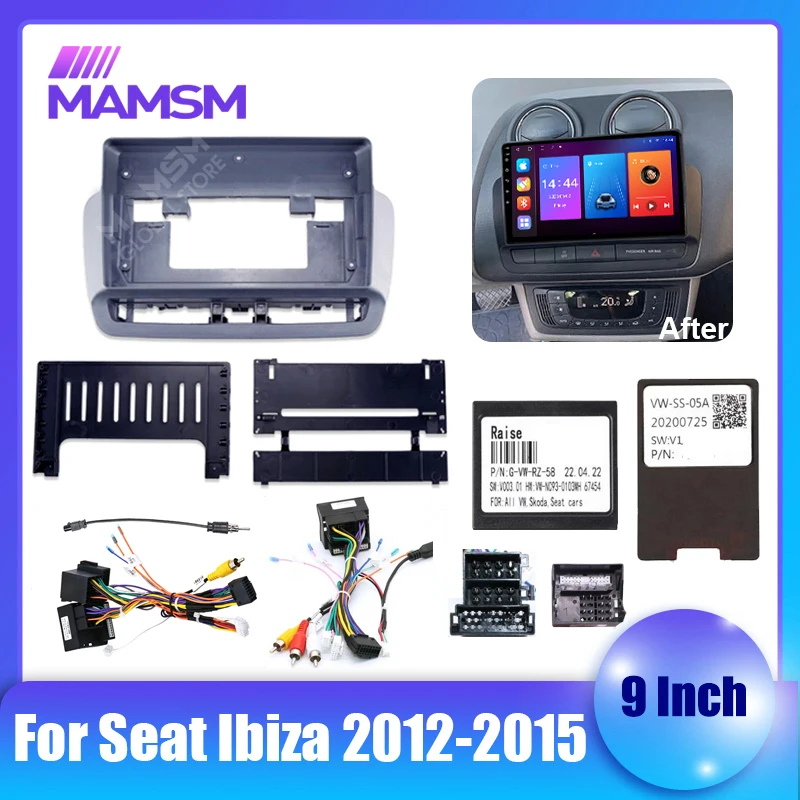 

MAMSM 9-дюймовый автомобильный рамочный адаптер Canbus Box Android Радиоприемник приборной панели Комплект панели для Seat Ibiza 2012-2015 с проводным кабелем