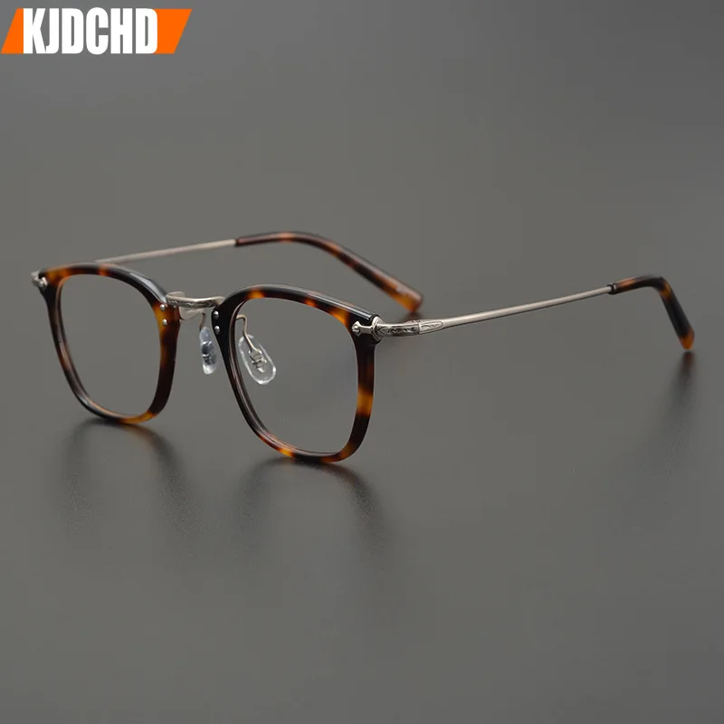 New Popular Square Acetate Glasses Frame Pure Titannium Leg Women's Eyeglasses for Men Eyewear