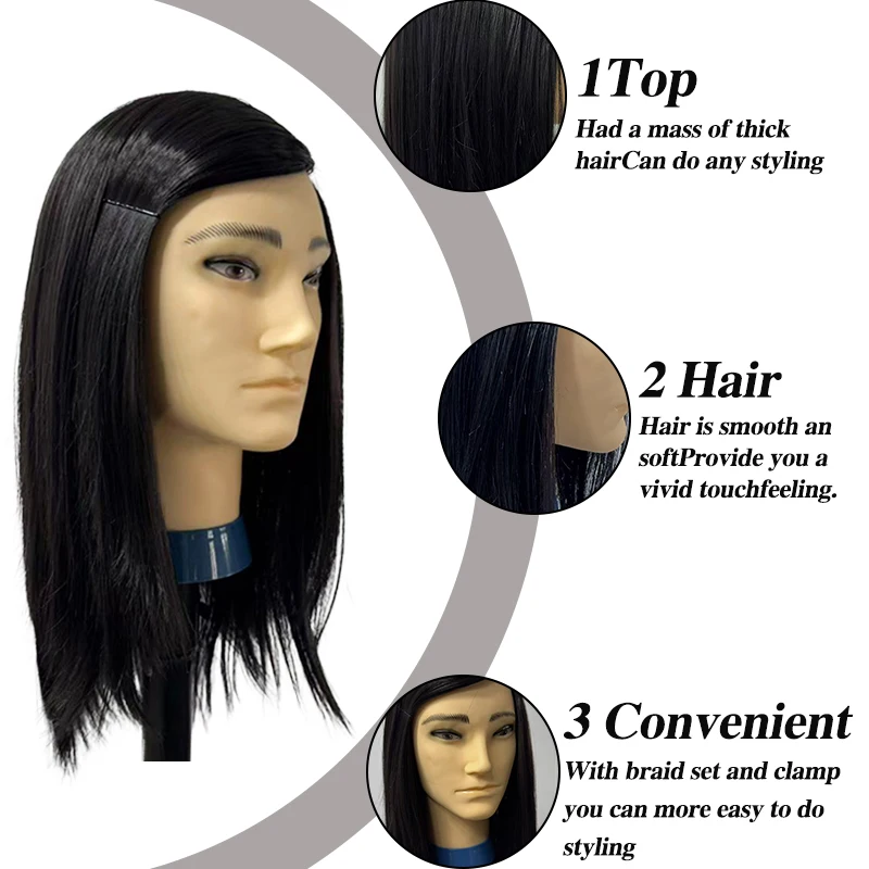 Mannequin Head Synthetic fiber material, used for braided hair display, hair-cutting practice, and men's head models