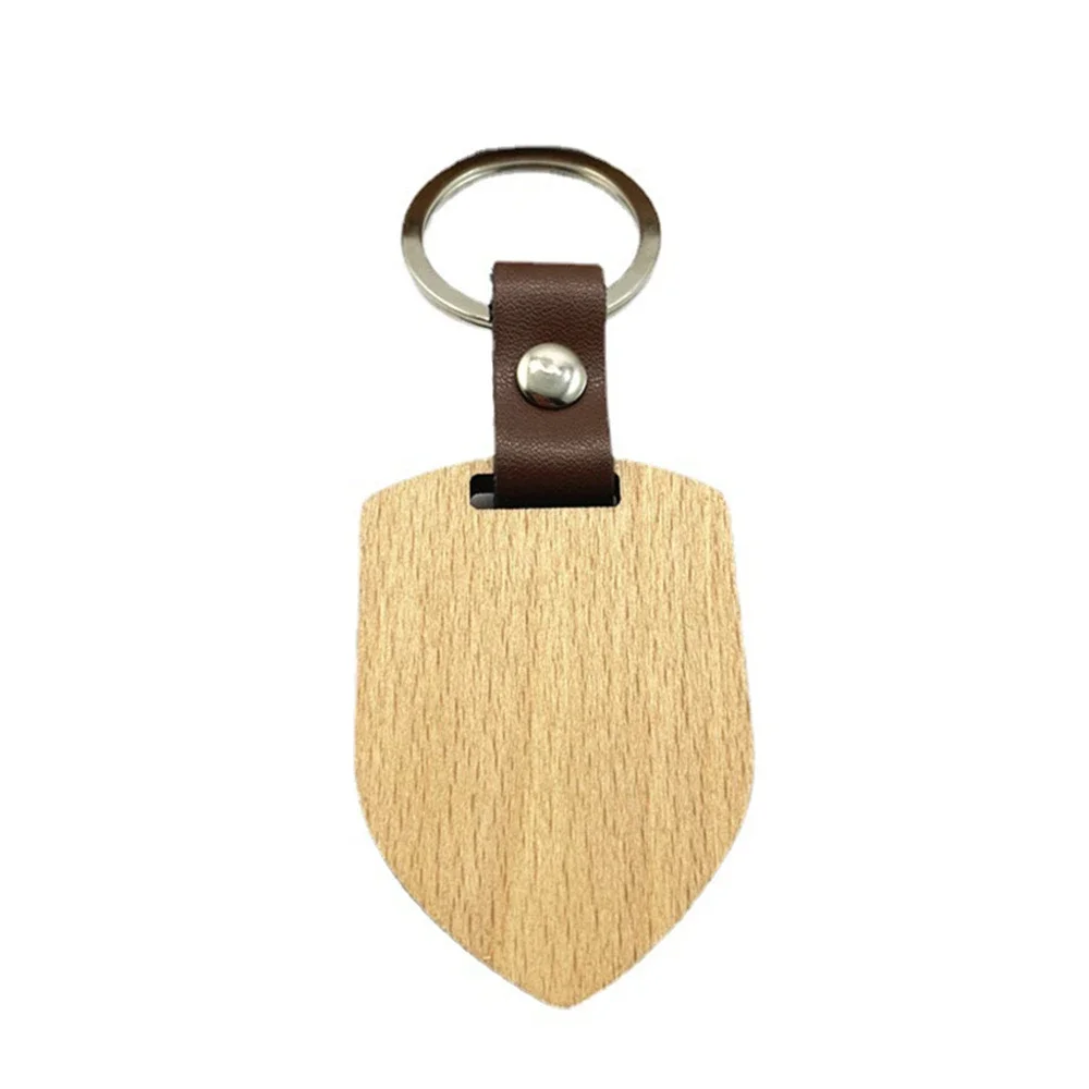 Blanks Wood Leather Keychain For Women Men Geometric Round House Leaf Wooden Key Chain Car Bag Keyrings Accessories