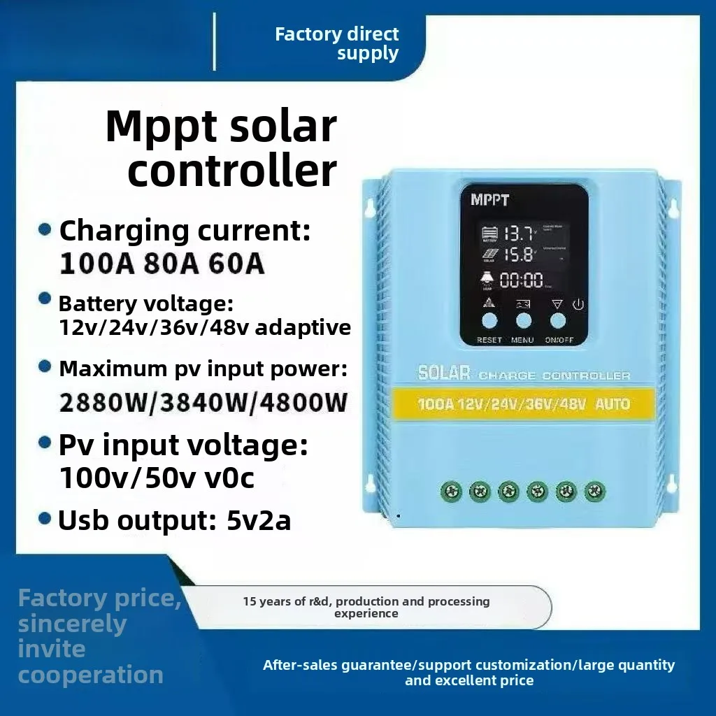 Solar Charge Controller 100A 4800W MPPT 80A/60A 12V-48V Auto Dual USB 7 Modes LCD Enhanced Cooling for Lead-Acid/LiFePO4