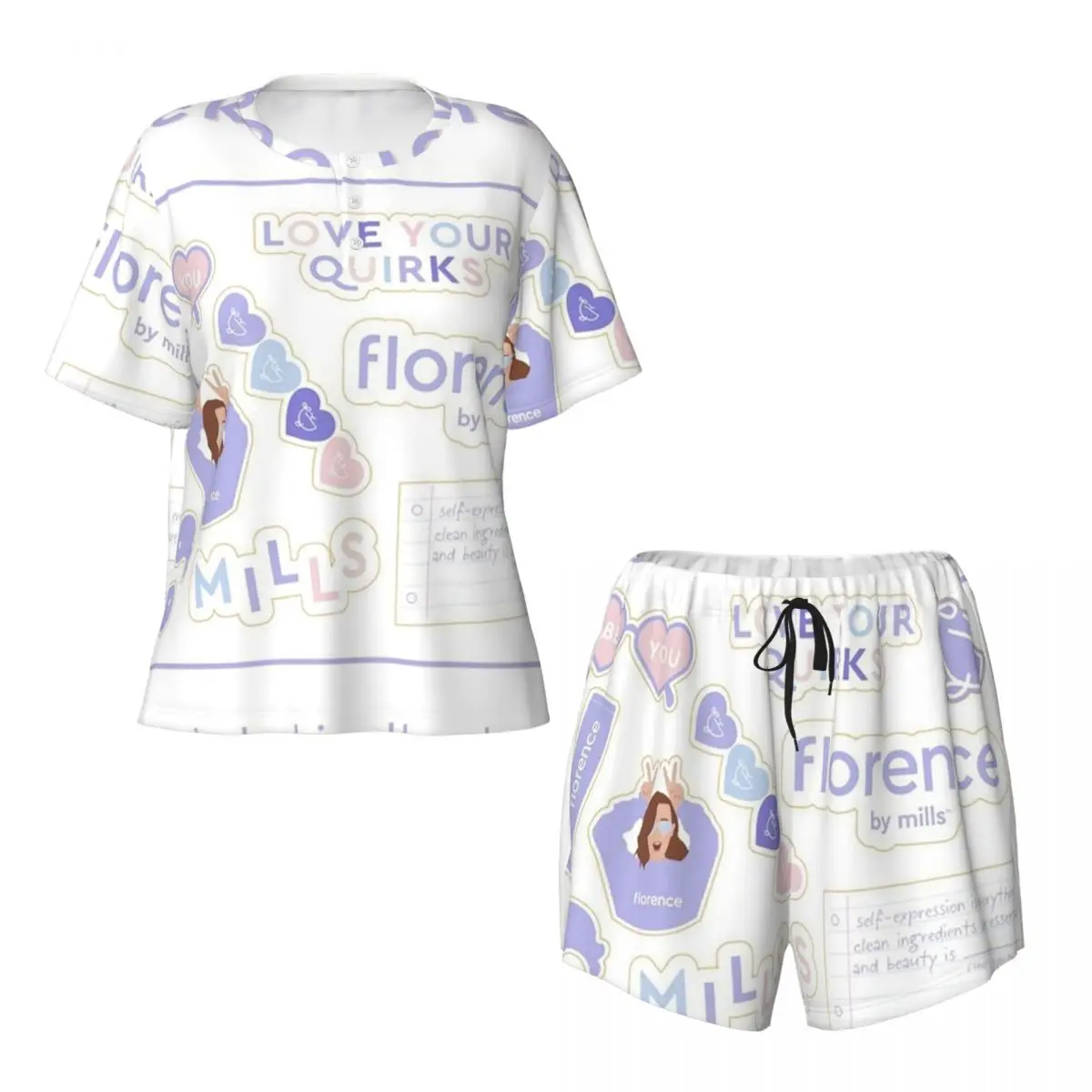 Florence By Mills Millie Bobby Brown Round Neck Short Sleeves Nightdress for Sleeping Sleepshirts Women Loose Pajama Set