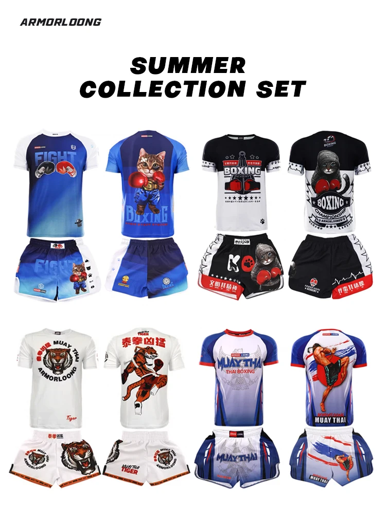 Club Gathering Customized Logo T-shirt Boxing Muay Thai Jujutsu Sports Competition Fitness MMA Sports Set