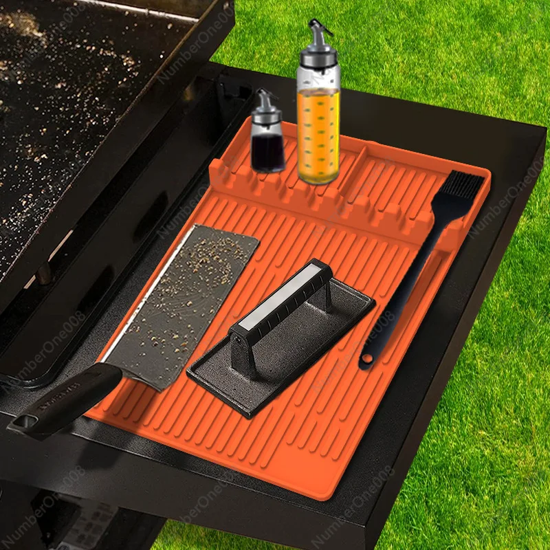 BBQ Grill Silicone Side Rack Pad Baking Tray Protective Pad Drain Pad Black Stone Silicone Oven