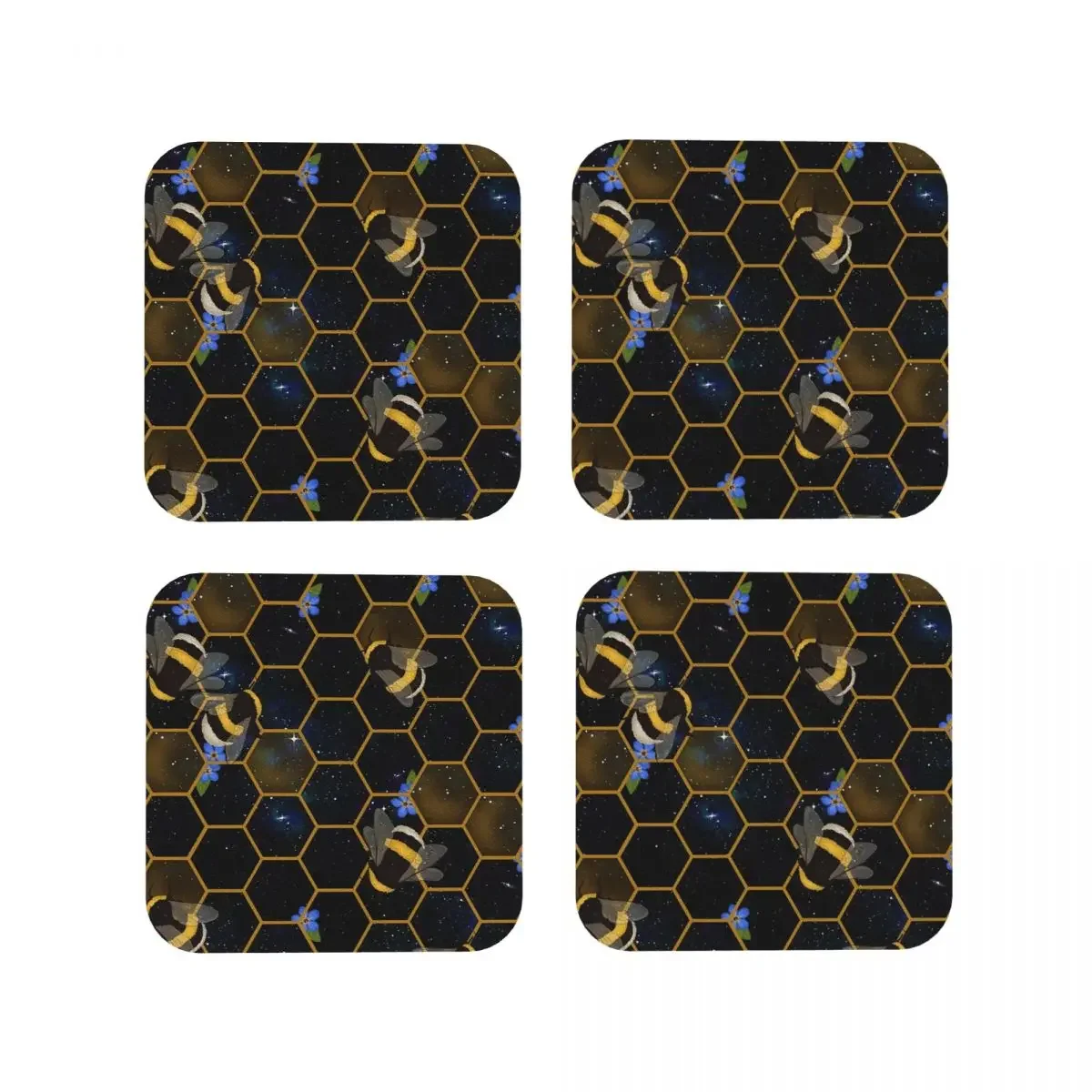 Forget Not The Space Bees Coaster Coffee Mat Set of 4 Placemats Cup Tableware Decoration & Accessories Pads for Home Kitchen Bar