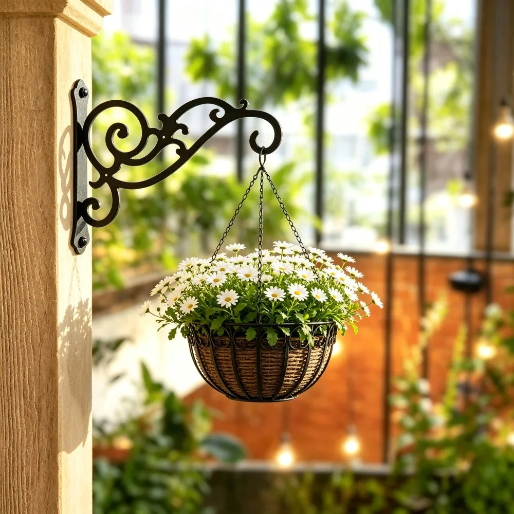 Black Cast Iron Decorative Wall Hook Vintage Scroll Design Ornate Metal Wall Bracket for Hanging Lanterns Planters Wind Chimes