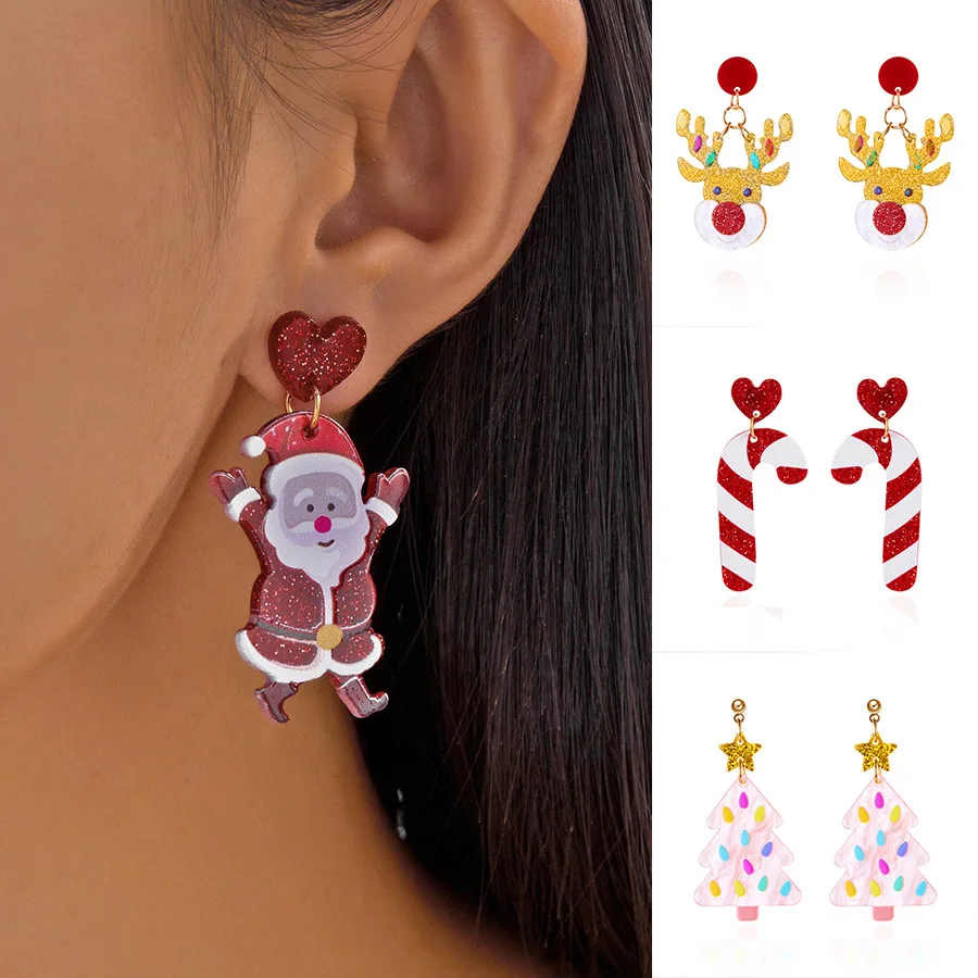 Stylish Christmas Elements Women Earrings Santa Claus Milu Deer Tree Pendant Eardrop Trinket Girls Gift Ear Atmosphere Ornaments