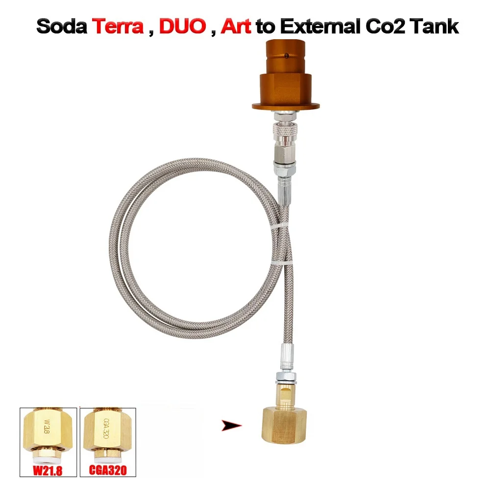 

New steel braided soda air pipe, can be equipped with W21.8, CGA320, G3/4 adapter, quick connect adapter to external CO2 tank