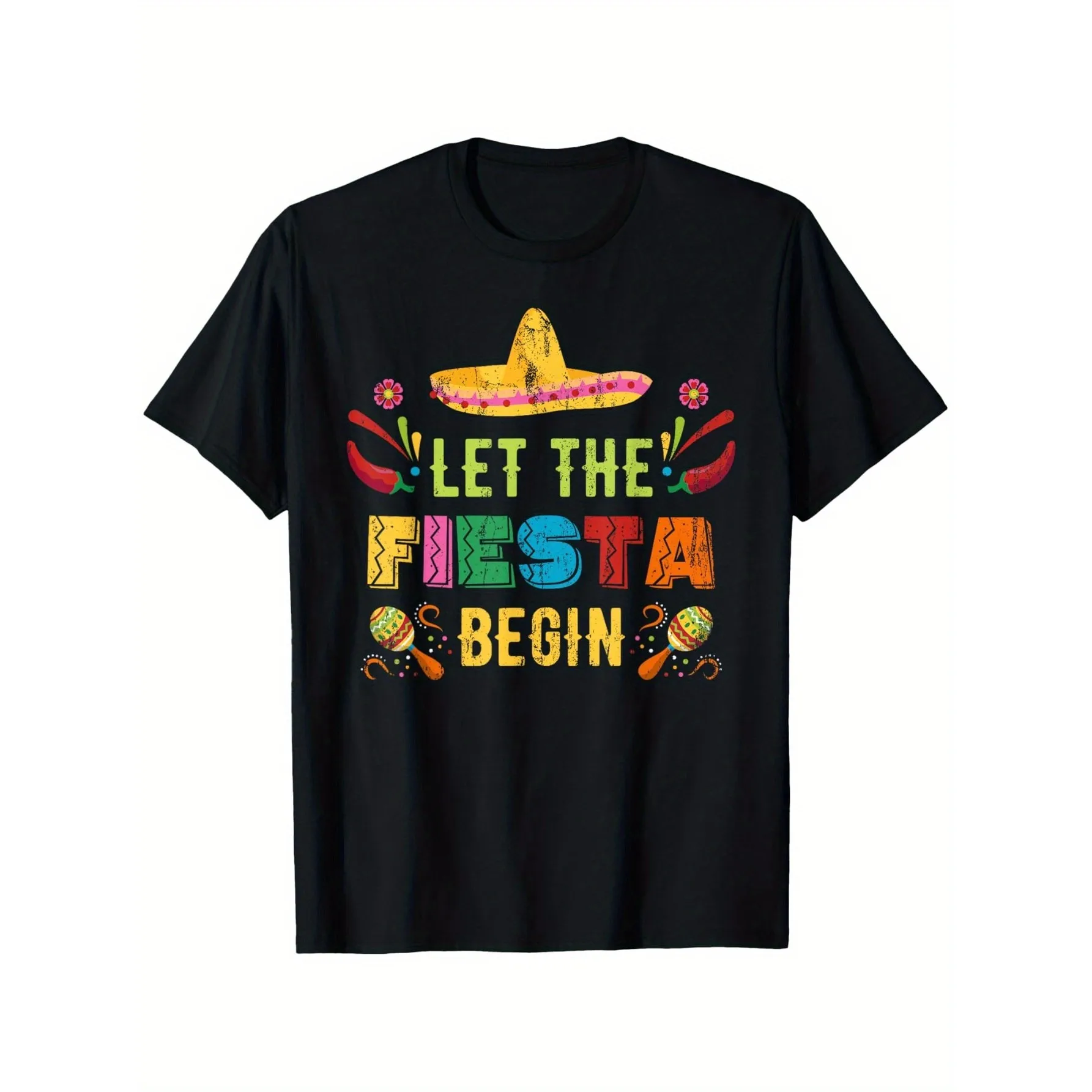 Let The Fiesta Begin Sombrero Graphic Tee Breathable Cotton T-Shirt Cinco De Mayo Party Wear