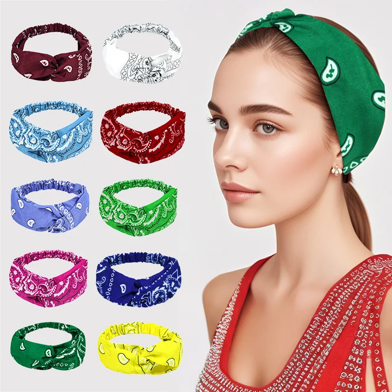 

Stretchy Paisley Hair Band for Yoga Sports Face Washing Premium Polyester Durable Cross Tie Non Slip Soft Breathable Headwear