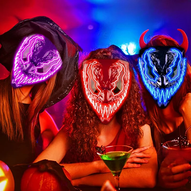 หน้ากากเรืองแสงสยองขวัญสำหรับวันฮาโลวีน หน้ากากเต็มหน้าตลกๆ ของขวัญสุดสร้างสรรค์ เสื้อยืดผู้หญิงจากจีน แบบปกติ ผ้าบาง