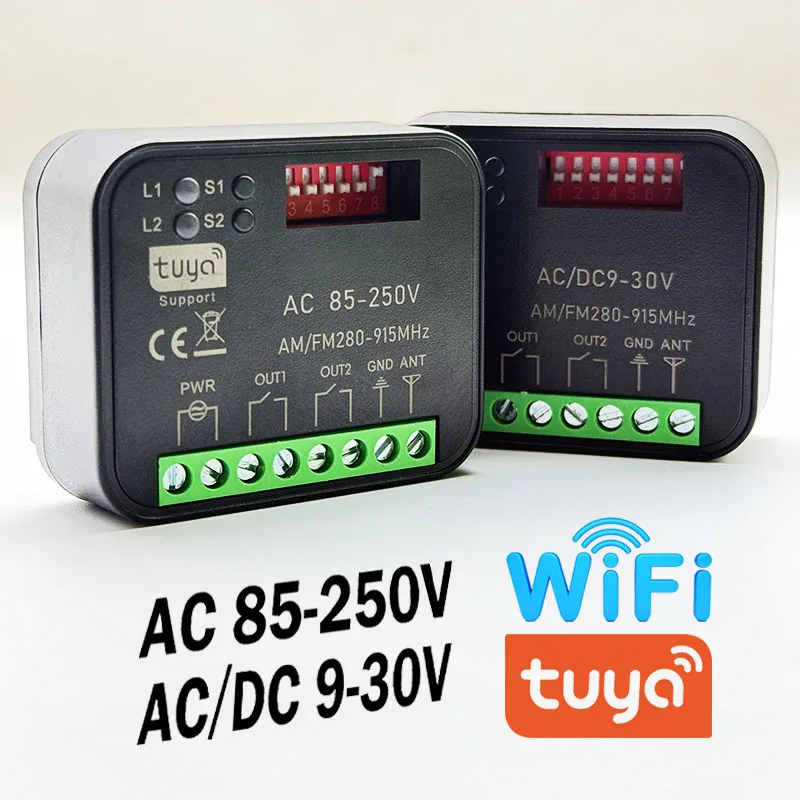 

Tuya RX-MULTI WiFi Receiver 280MHz-915MHz Garage Door Remote Control Receiver 9V-30V 85V-250V Door Opener 2 Channels Command