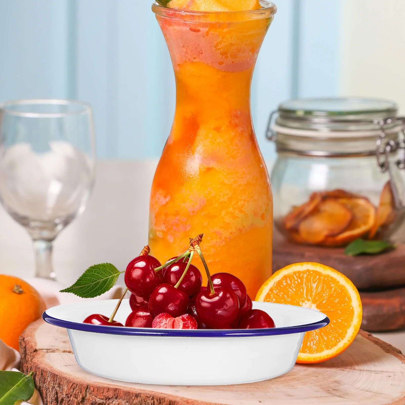 

Vintage Enamel Round Fruit Platter Large Thickened White Serving Dish for Salad Baking Roasted Chicken Family Gatherings