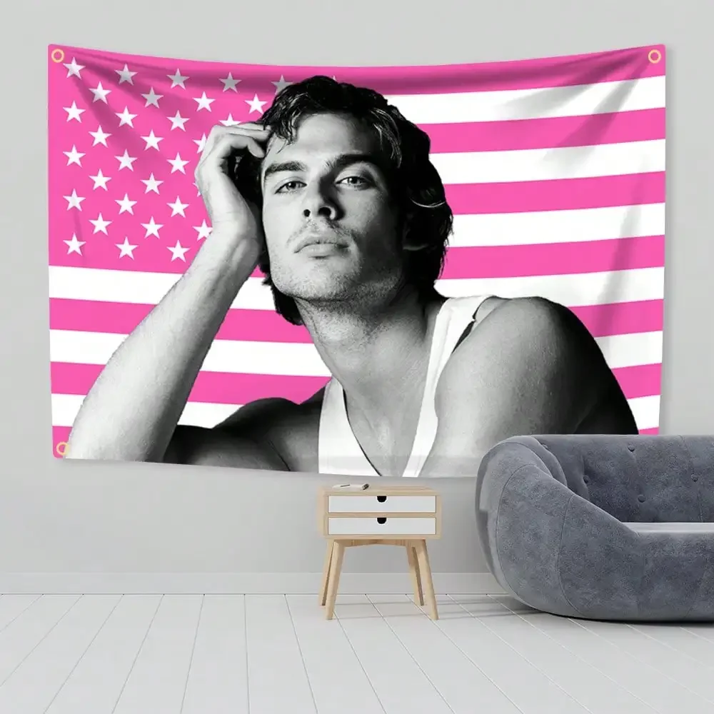 Ian Somerhalder Pink American Vampires Poster Damon Salvatorea Custom Flag on the Wall Funny Flags for Bedrooms Outdoor Decors