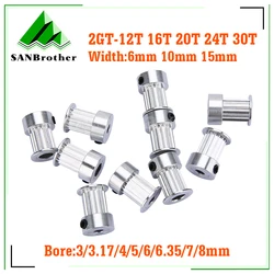 2GT 12 16 20 24 30 Teeth GT2 Timing Pulley Bore 3.175 4 5 6.35 8mm Part For Width 6 10 15mm Timing Belt 1pcs