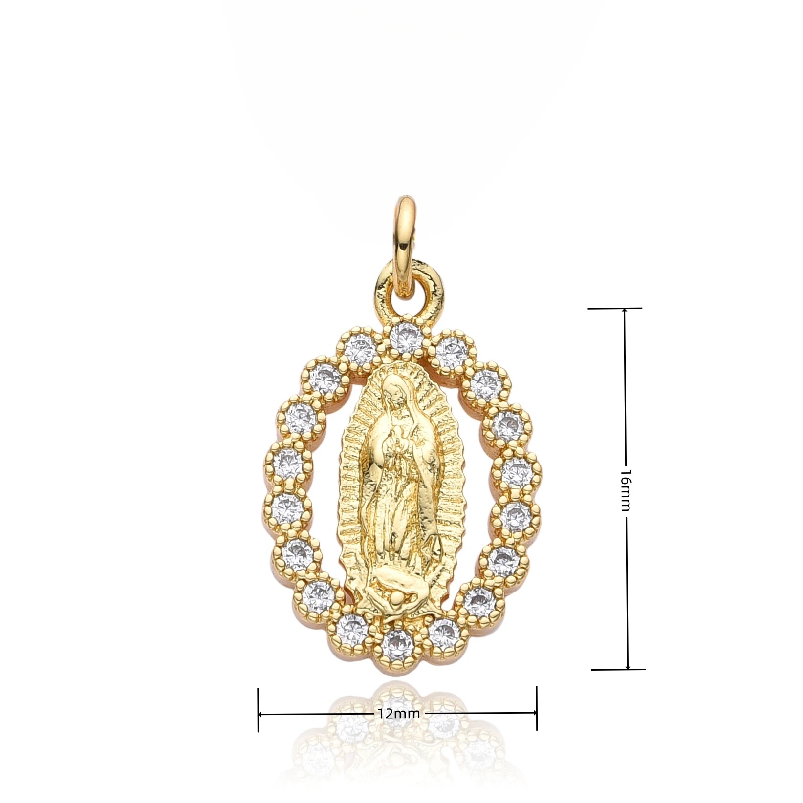 Gold Color Round Our Lady Baby Jesus Charms Cubic Zirconia Virgin Mary Necklace for Women Pendant Earrings DIY Jewelry Accessory