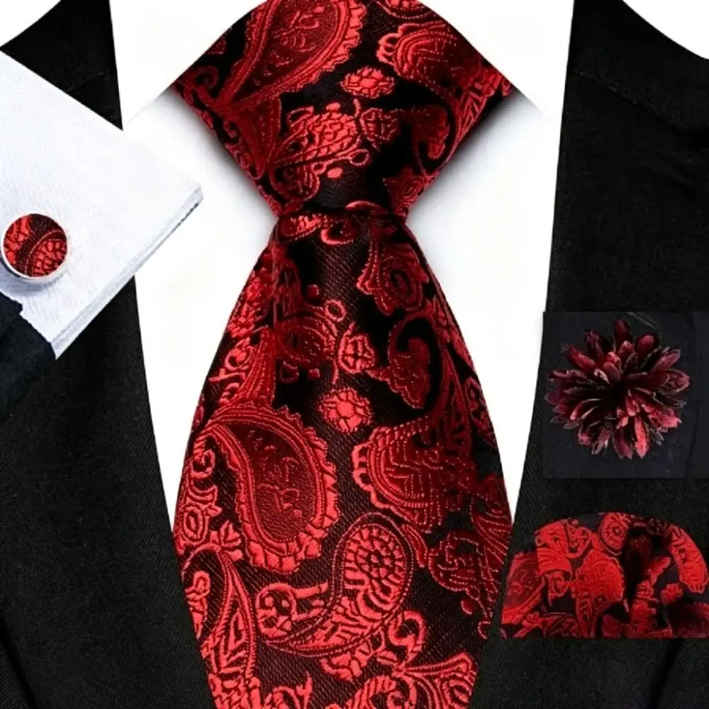 Luxury Gold Blue Men Tie Set Solid Stripes Pink Color Necktie Set 8CM Width Jacquard Woven Paisley Tie Groom