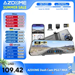 AZDOME 4K+2.5K 블랙박스 PG17 MAX 차량용 5G WiFi ADAS 후방 카메라 GPS 음성 제어 주차 보조 기능 탑재 룸미러형 블랙박스