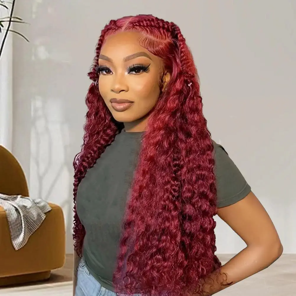 

28-Inch Women Curly Wig Glueless Natural Looking High Temperature Fiber Middle Part Lace Front Pre-Plucked Synthetic Wavy Wig