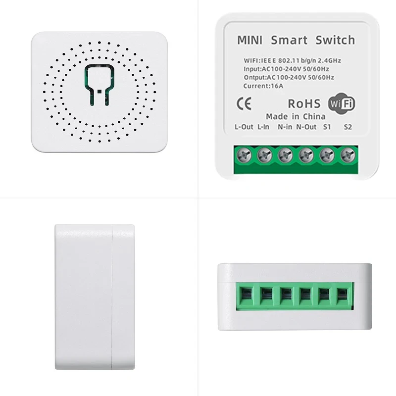 Mini Interruttore Smart WiFi 16A, Interruttore Wireless Fai-da-Te, Controllo a 2 Vie, Timer, Domotica Compatibile con App Tuya, Alexa, Google Home