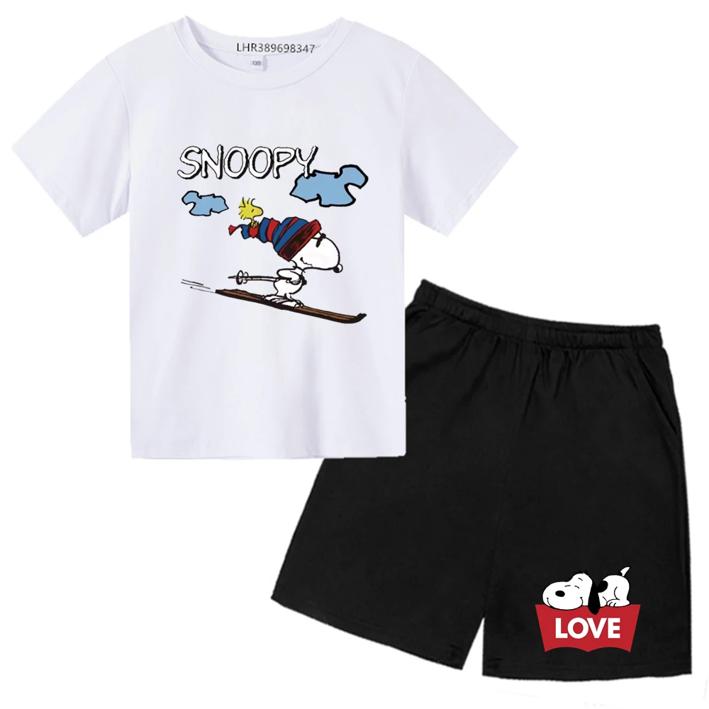 Stylish Snoopy Party T-Shirts shorts Set Girls Boys Round Neck Cotton TShirts Cute Short Sleeve Tee Shirt Unique Clothes 2025