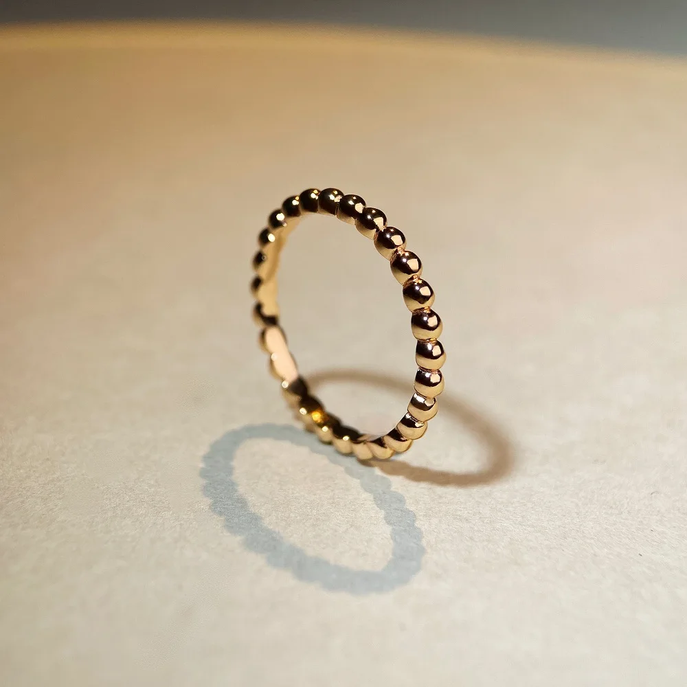 Simple Versatile Women's 18K Real Platinum PT950 Bead Ring Cylindrical Stacked Bare Secondary Ring Champagne Gold Rose Gold Ring