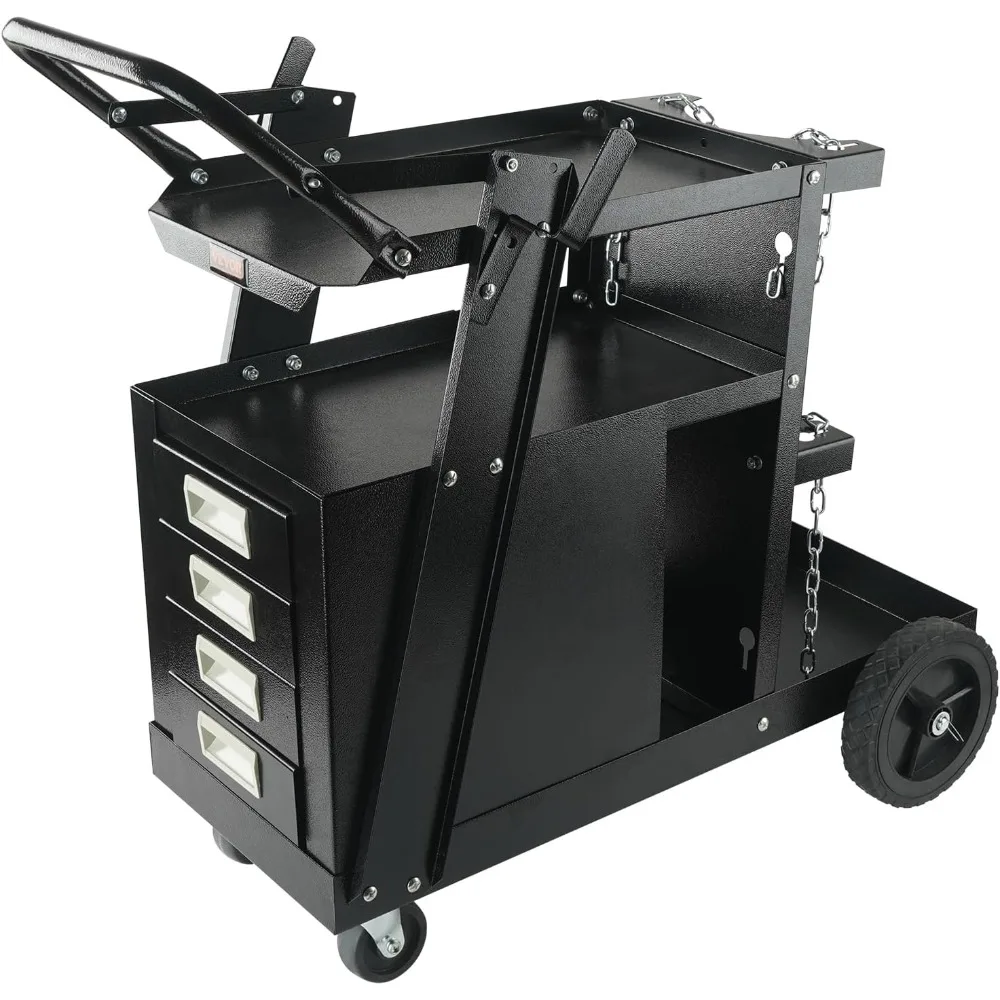 

2-Tier 4 Drawers Welding Cart, Welder Cart with 265LBS Static Weight Capacity, 360° Swivel Wheels, Tank Storage Safety Chains,