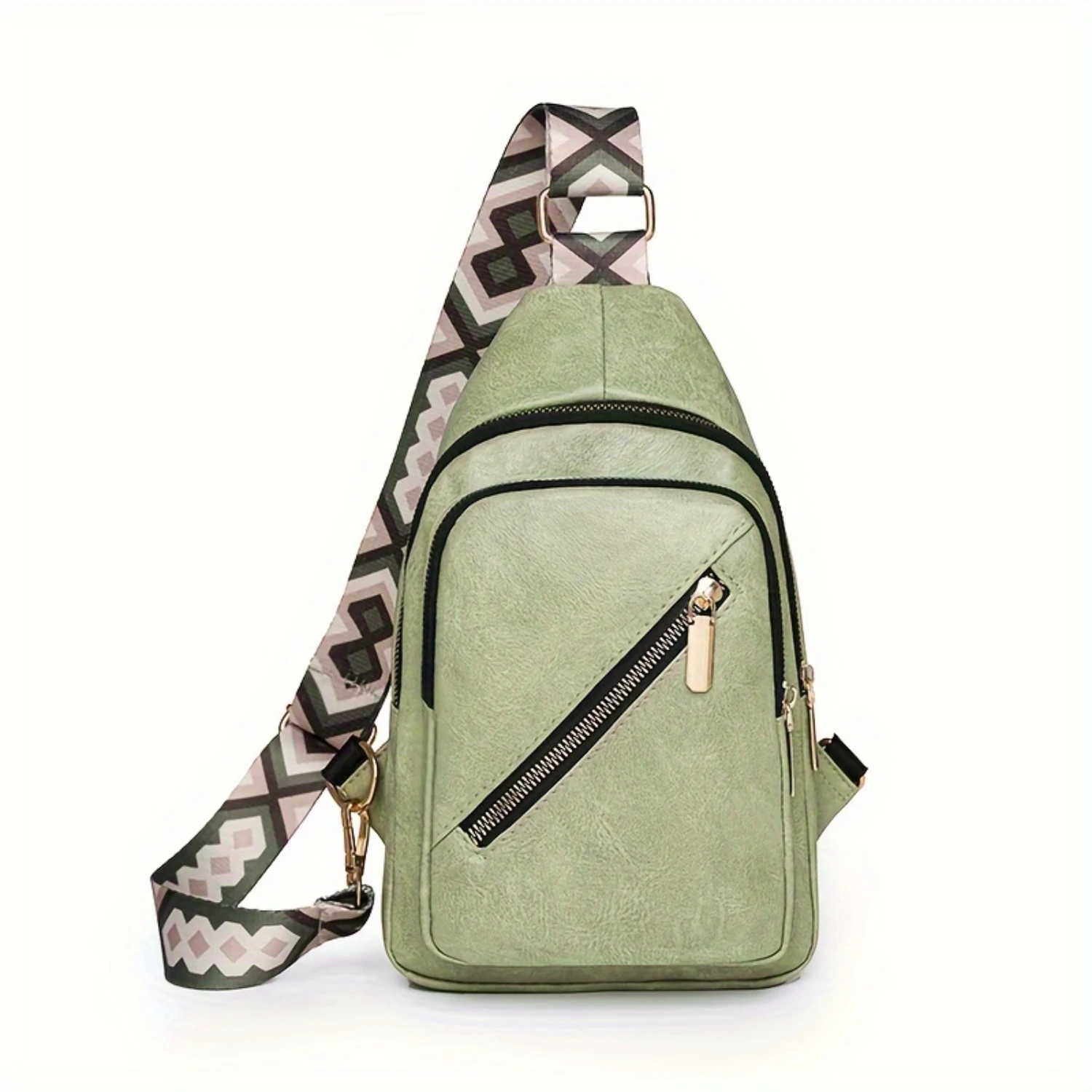 PU Leather Sling Backpack, Multi Pockets Crossbody Bag, Chest Bag Fanny Pack With Geometric Wide Strap