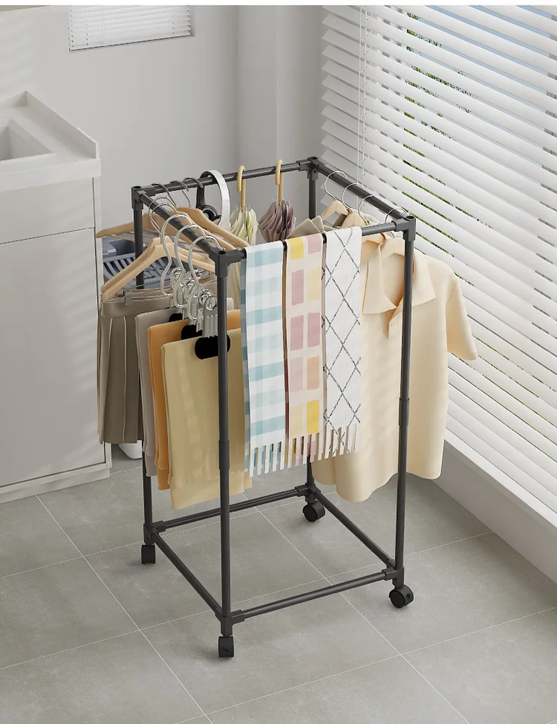 

Quadrilateral Duty Metal Clothing Garment Stand with Wheels for Everyday Home Dormitory Hotel and Bathroom Adds Closet Space