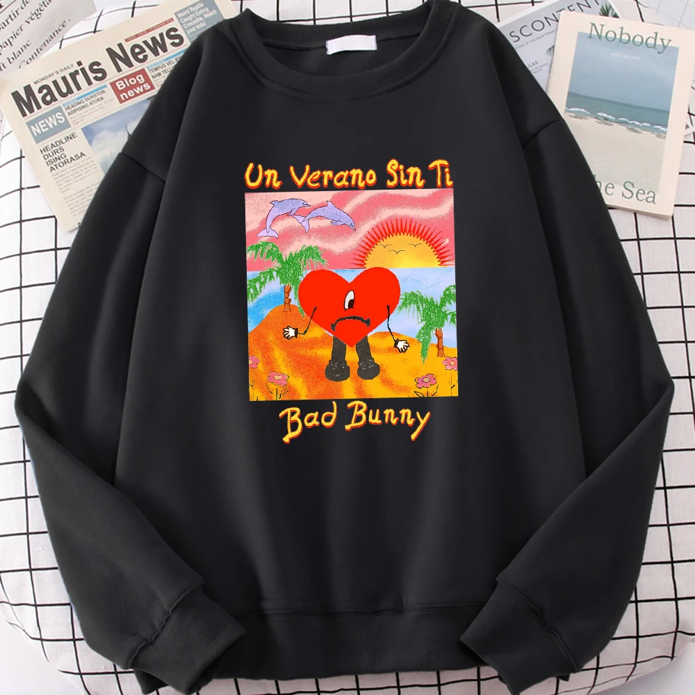 Un Verano Sin Ti Bad Bunny Sad Love Heart Design Top Harajuku Loose Sportswear Trendy Funny Pullover Casual Crewneck Women Hoody