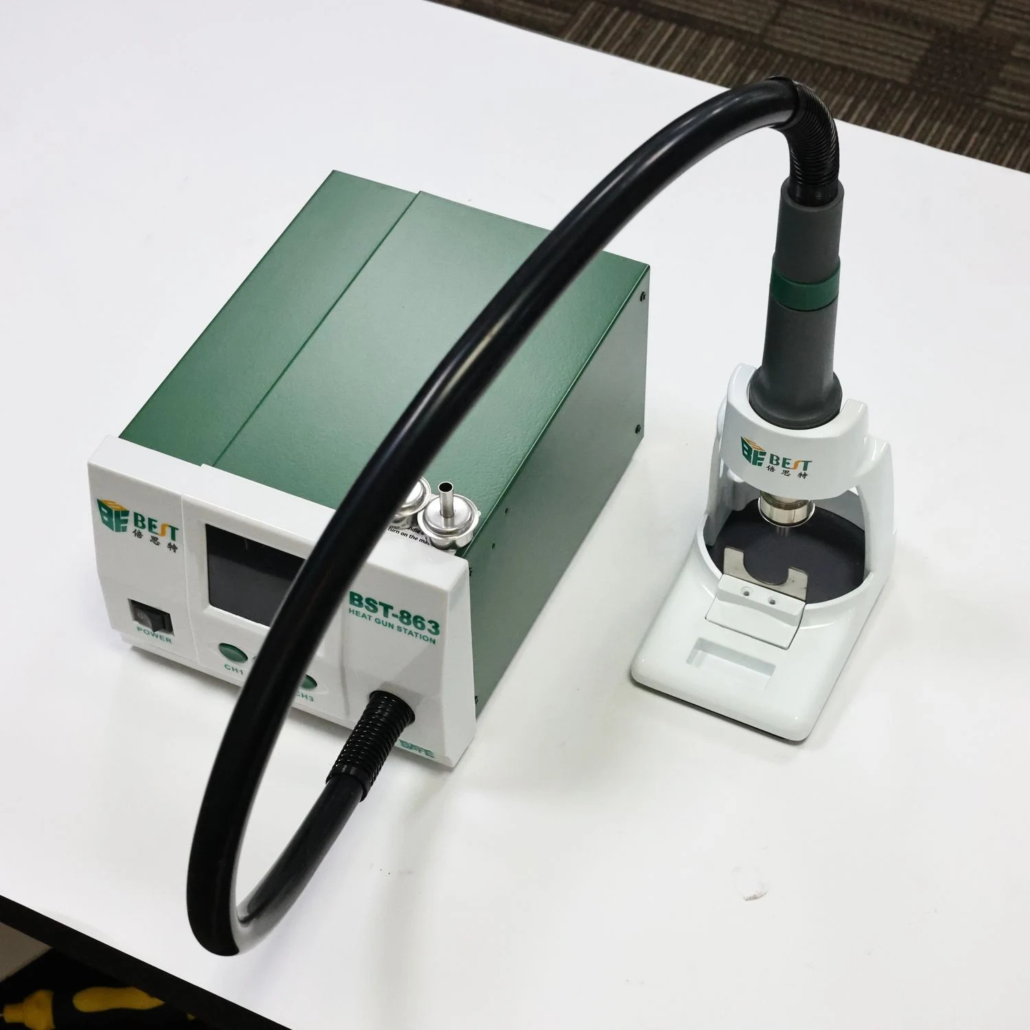 Stasiun Pengerjaan Ulang Udara Panas BST-863 Dapat Disesuaikan Bebas Timah, Layar Sentuh Penyolderan, LCD Daya Kuat, 1200W, Telepon, CPU, PCB