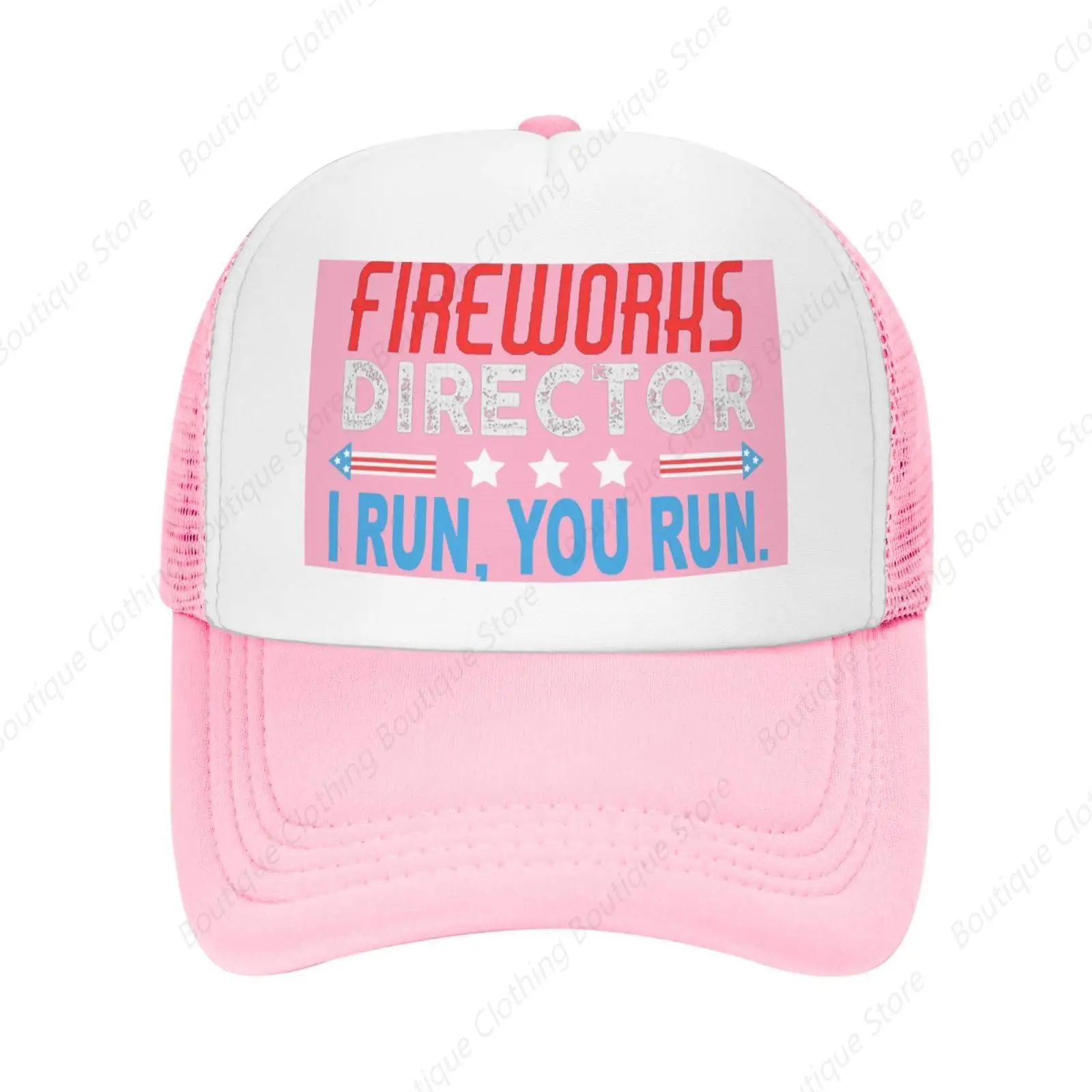 Firework Director I Runs You Runs Breathable Mesh Baseball Cap Adjustable Lightweight Trucker Hat Pink