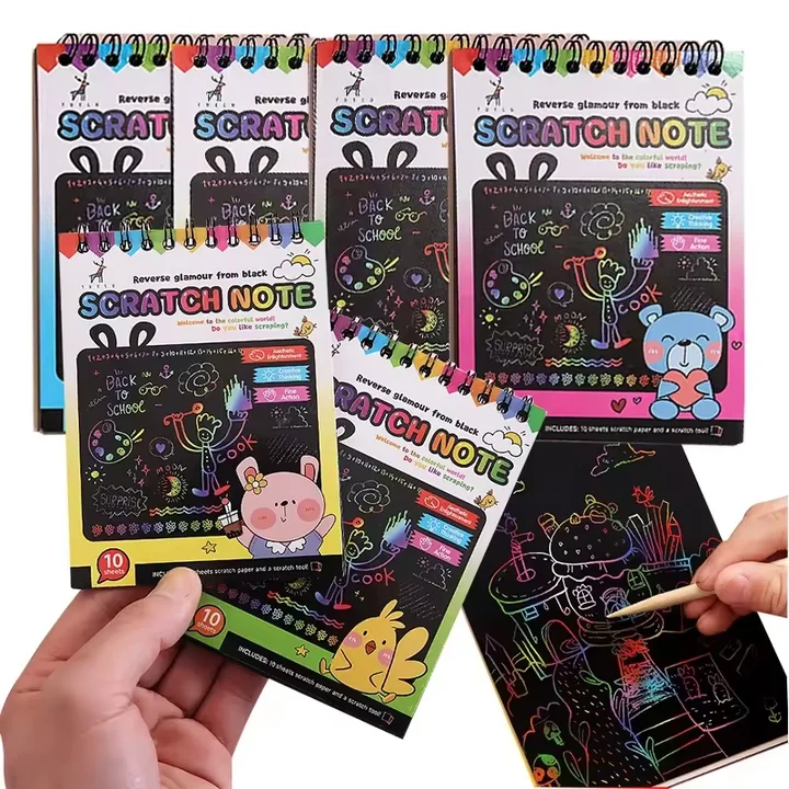 モンテッソーリスクラッチ絵画ノートスクラッチアート紙 DIY 子供マジックレインボーこする描画アート紙メモ帳文具おもちゃ