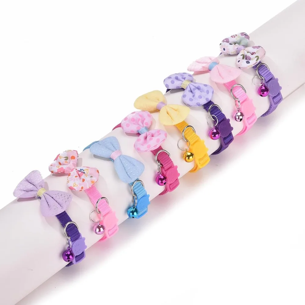 2Pcs Pet Bow Tie Collar with Bell, Adjustable Kitten Puppy Collar, Cute Pet Neck Collar, Random Color
