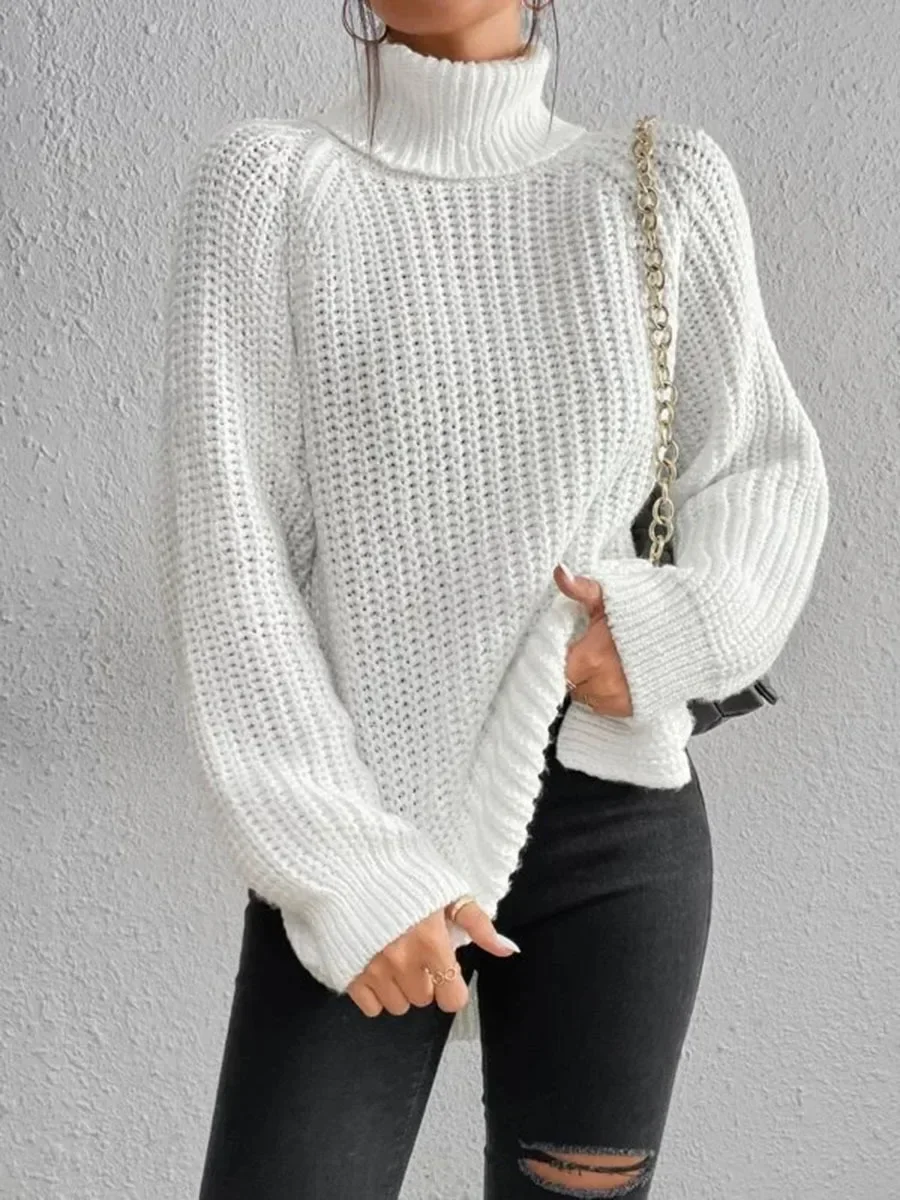 Turtleneck Y2k Kintted Sweater Women Split Crochet Jumper Top E-girl Pullover Spring Autumn Winter Thick Sueter Work Jumpers