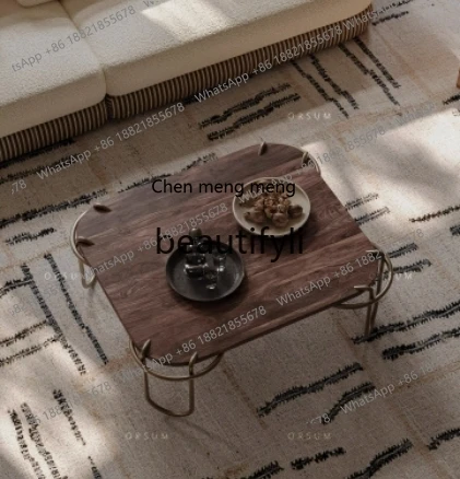 

Design villa flat living room walnut solid wood Italian light luxury simple French coffee table H