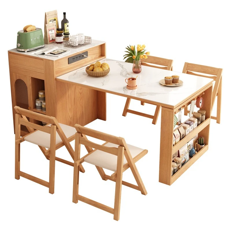 Japanese-style rock slab island dining table integrated, retractable, household small apartment, kitchen bar