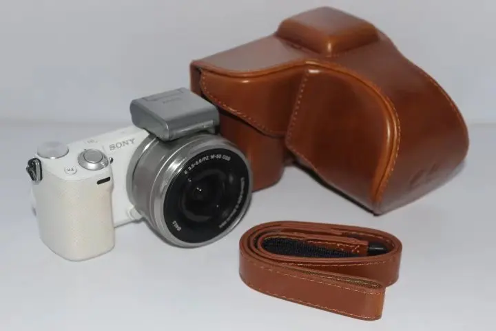 حافظة كاميرا من الجلد الصناعي لهواتف سوني nex-5t ، 5r ، nex5n ، nex5t ، nex5c ، nex5r ، عدسة 18-55 مللي متر