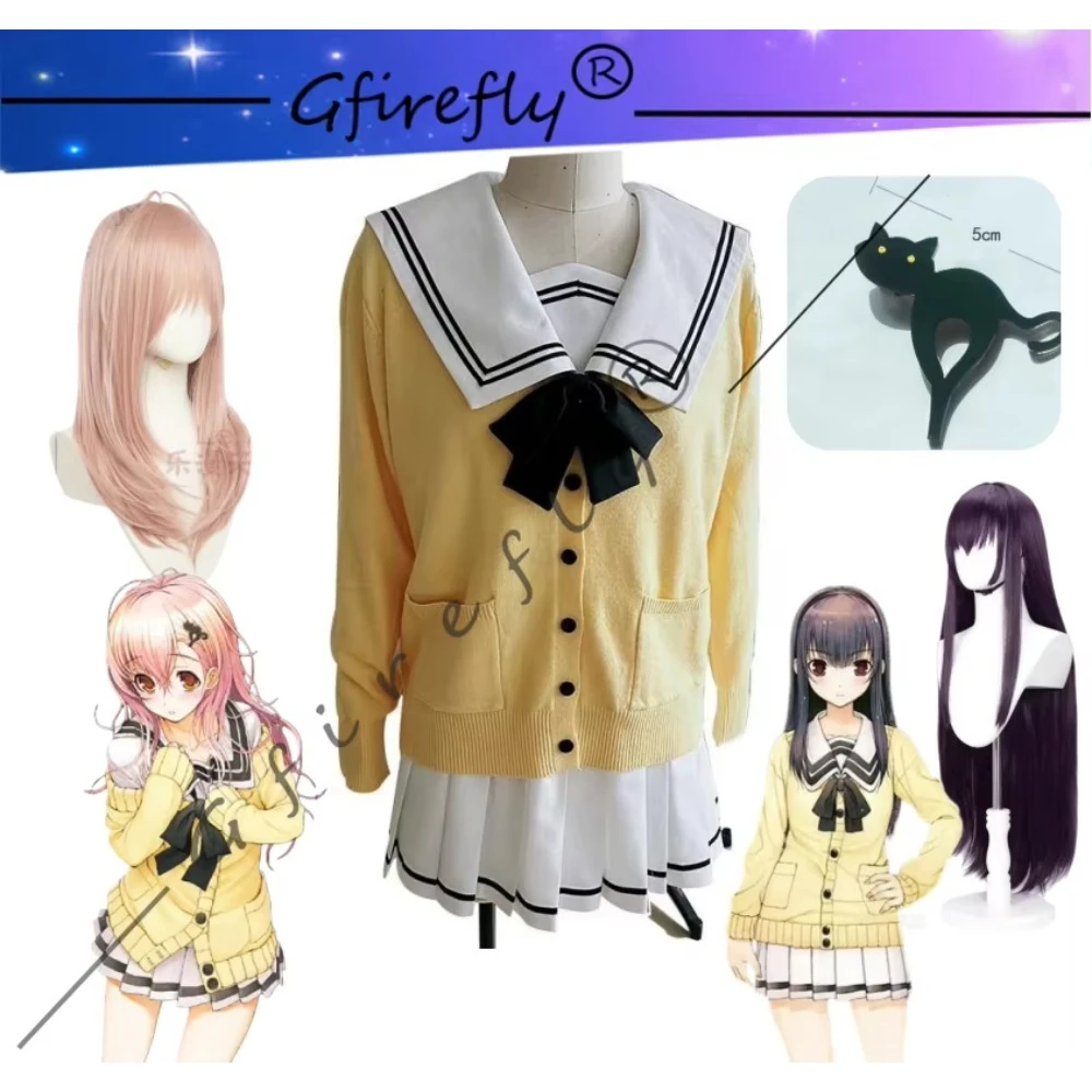 YOU and ME and HER: A Love Story One Miyuki Aoi Mukou Cosplay-Kostüm, die gleiche gelbe JK-Schuluniform wie der Charakter