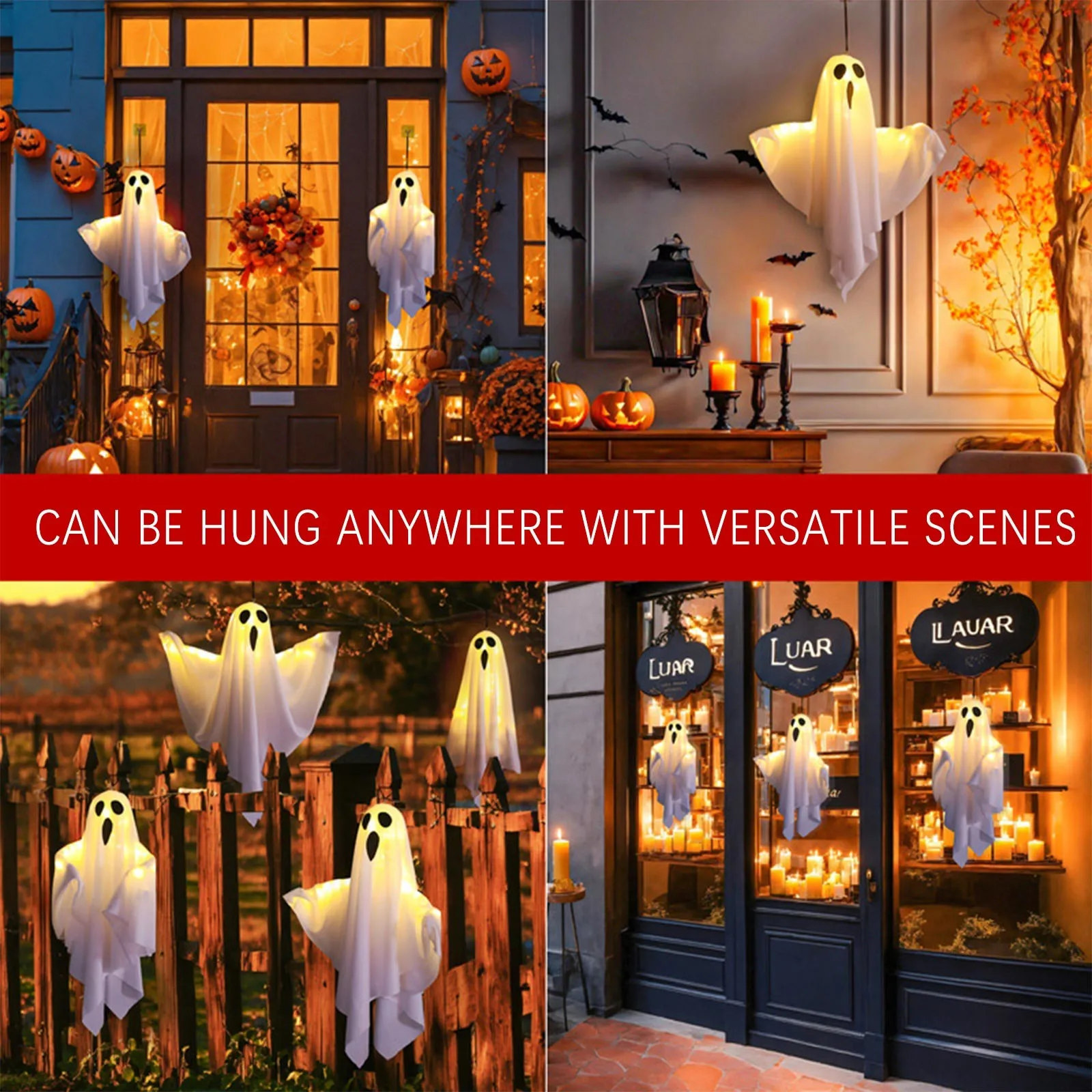 Hanging Ghosts Indoor Wall Bedroom Outdoor Party Garden Patio Front Porch Yard Scary Cute Spooky Fall Halloween Ornaments Gifts