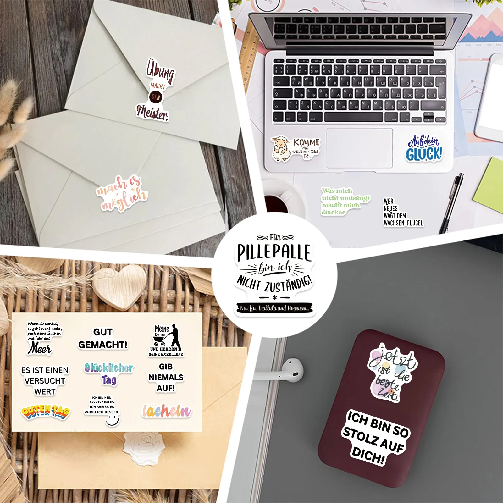 10/30/50 Uds. Nuevas citas inspiradoras alemanas texto de Color pegatinas de frases incorreíbles calcomanías impermeables cuadernos decorativos