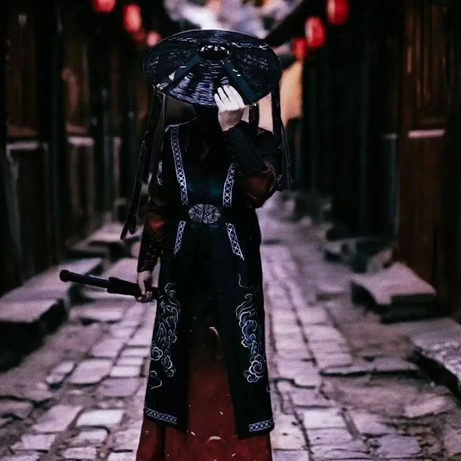 أسود هالوين المبارز Hanfu الرجال النساء التقليدية الصينية عبر طوق الملابس أنيق الحدث ليلة Wuxia الدفاع عن النفس كوس زي #5