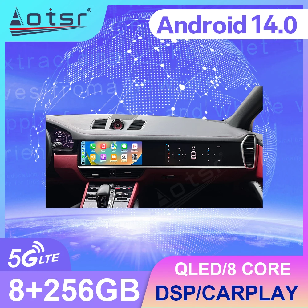 

Двойной 12,3-дюймовый автомобильный радиоприемник Qualcomm с GPS-навигацией Carplay для Porsche Cayenne 2018-23, аксессуар для обновления двухэкрана с высоким разрешением