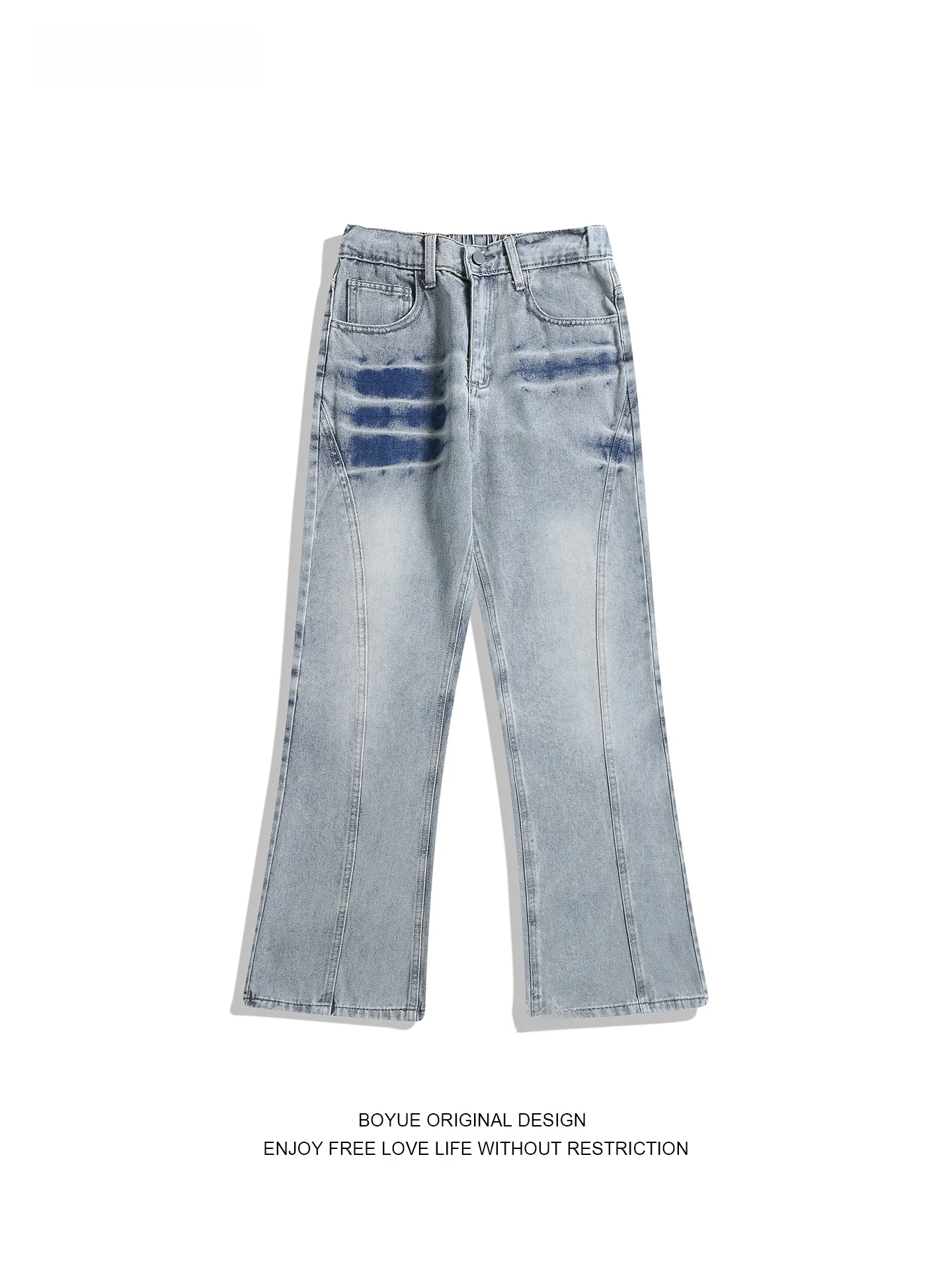 

Мужские джинсы Boyue в американском ретро-стиле, расклешенные, свободные, повседневные, прямые, из смесового хлопка и полиэстера, для зимнего сезона