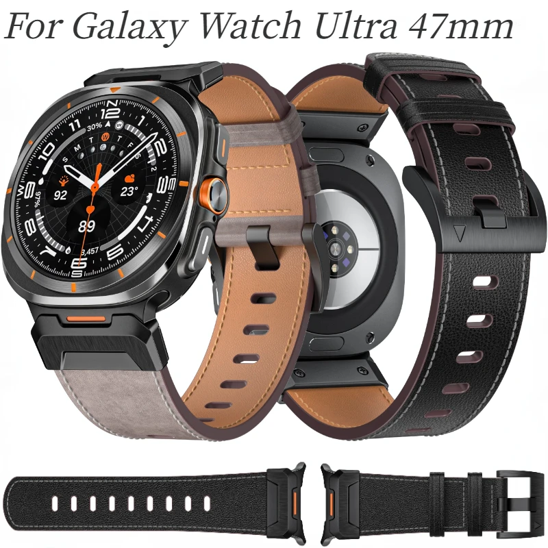 Mecha-Armband für Samsung Galaxy Watch Ultra 47 mm, Leder + Edelstahl, Ersatzarmband für Galaxy Watch 8 Ultra